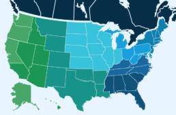 A map of the United States displaying sales territories.